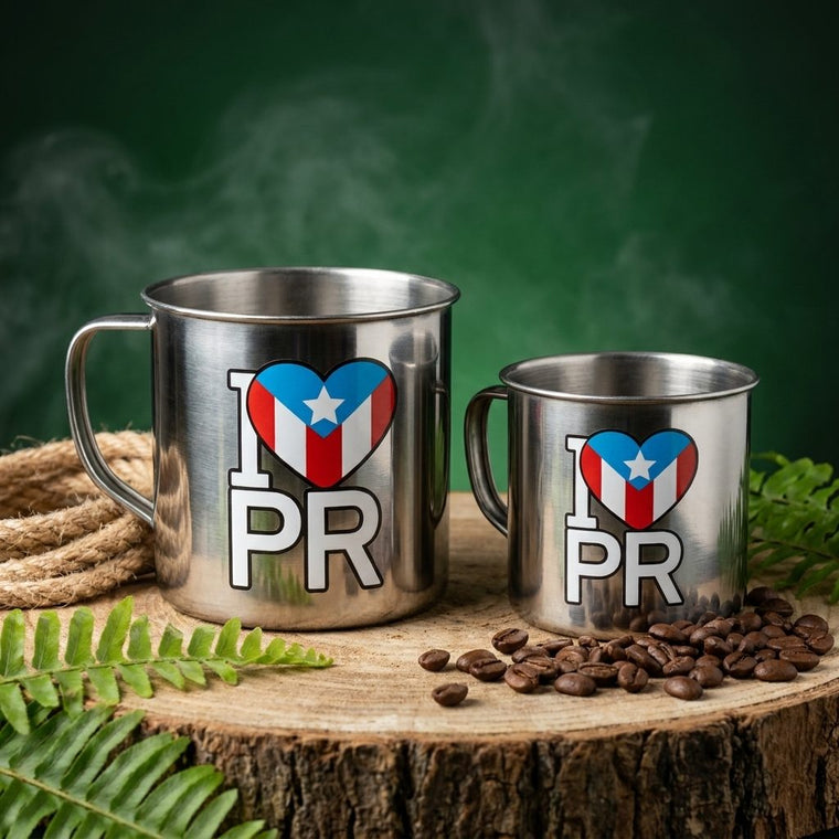 Souvenir Puerto Rico - Taza de Café en Stainless Steel (Pequeña y Grande)