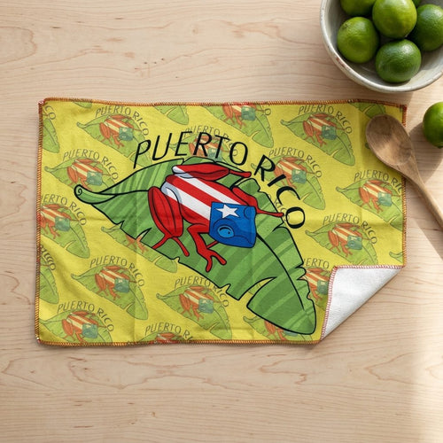 Souvenir de Puerto Rico - Toalla de Cocina / Coqui en Hoja