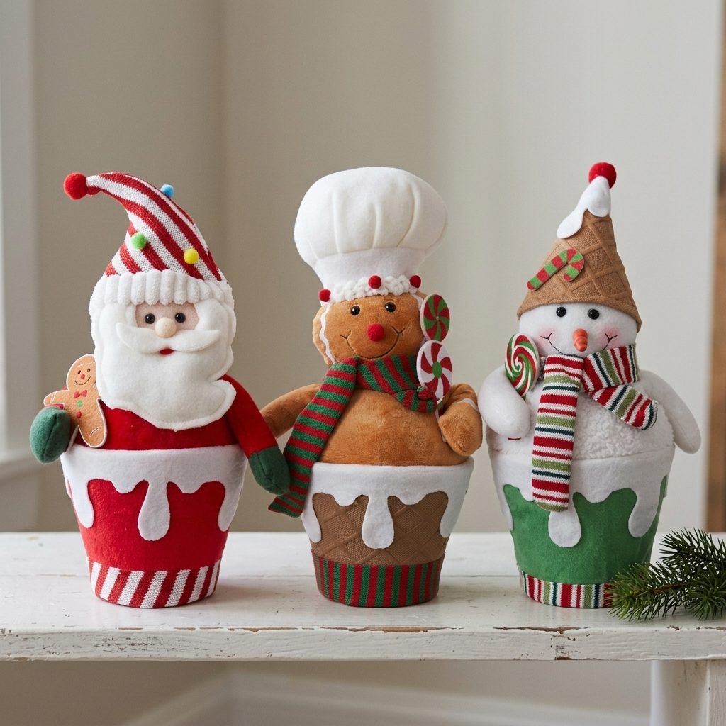 Plush Christmas Pot | Santa, Snowman & Gingerbread | 12.2in