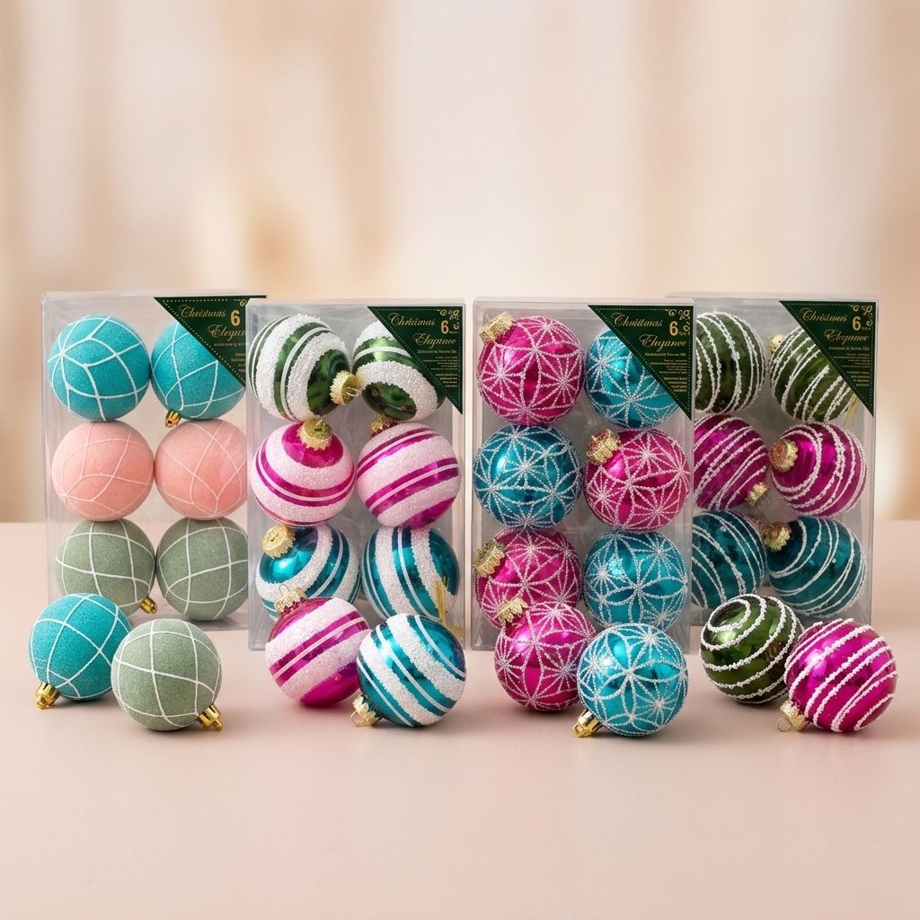 Esferas Navideñas | Set de 6 Piezas (Rosa, Azul & Verde)