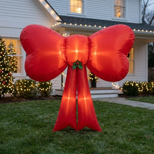 Inflable Navideño | Lazo Decorativo Rojo | 4.5 Pies