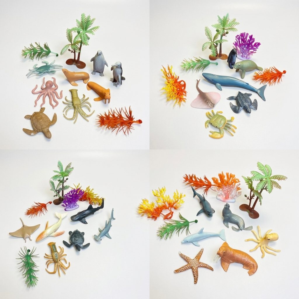 Set de Animales Marinos con Accesorios Oceánicos