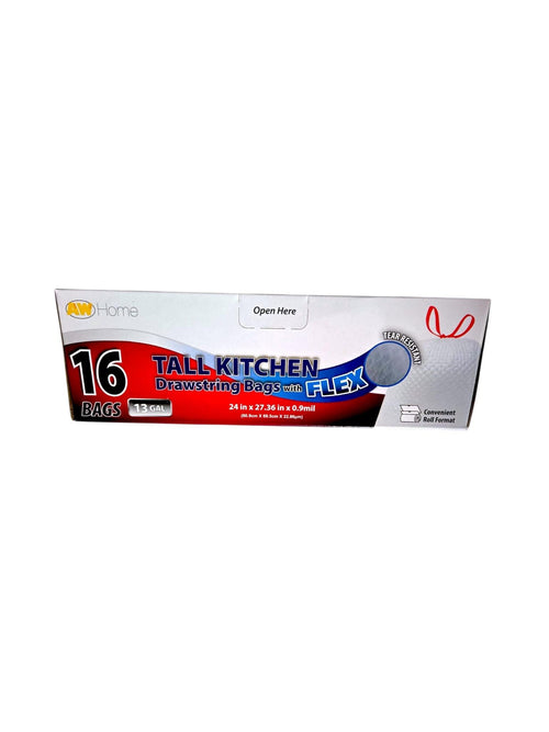 AW Home- 13 Gal Tall Kitchen Drawstring Bags Embo (16 Bags)