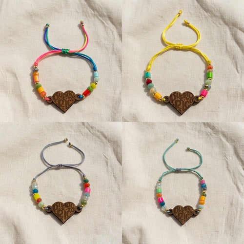 Artesanía en Madera - Pulsera con Piedras y Corazón ''Puerto Rico''