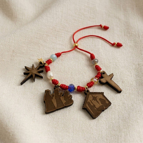 Artesanía en Madera - Pulsera ''Camino a Belén'' Rojo