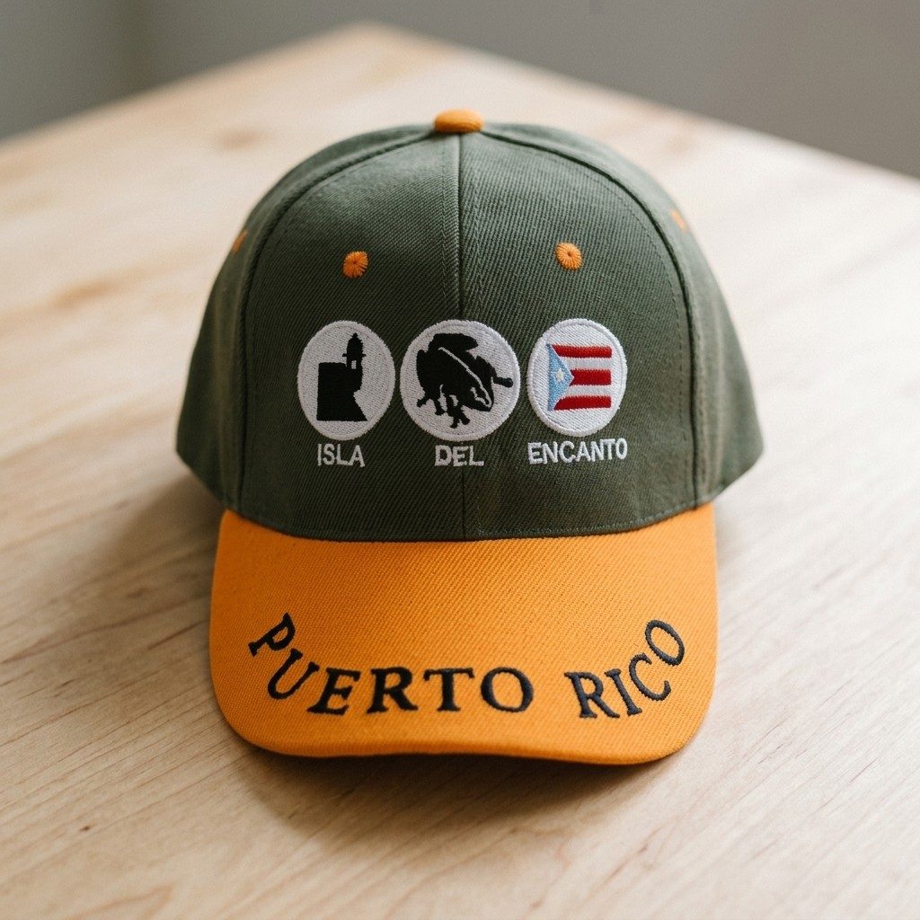 Gorra PR - Isla del Encanto – gorra verde y anaranjada Isla del Encanto