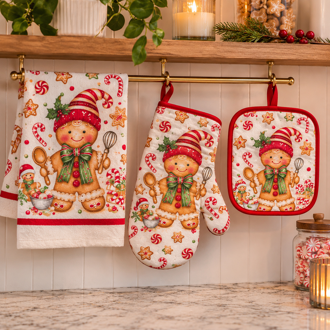 Toalla, Guante y Agarradera | Estilo: Gingerbread