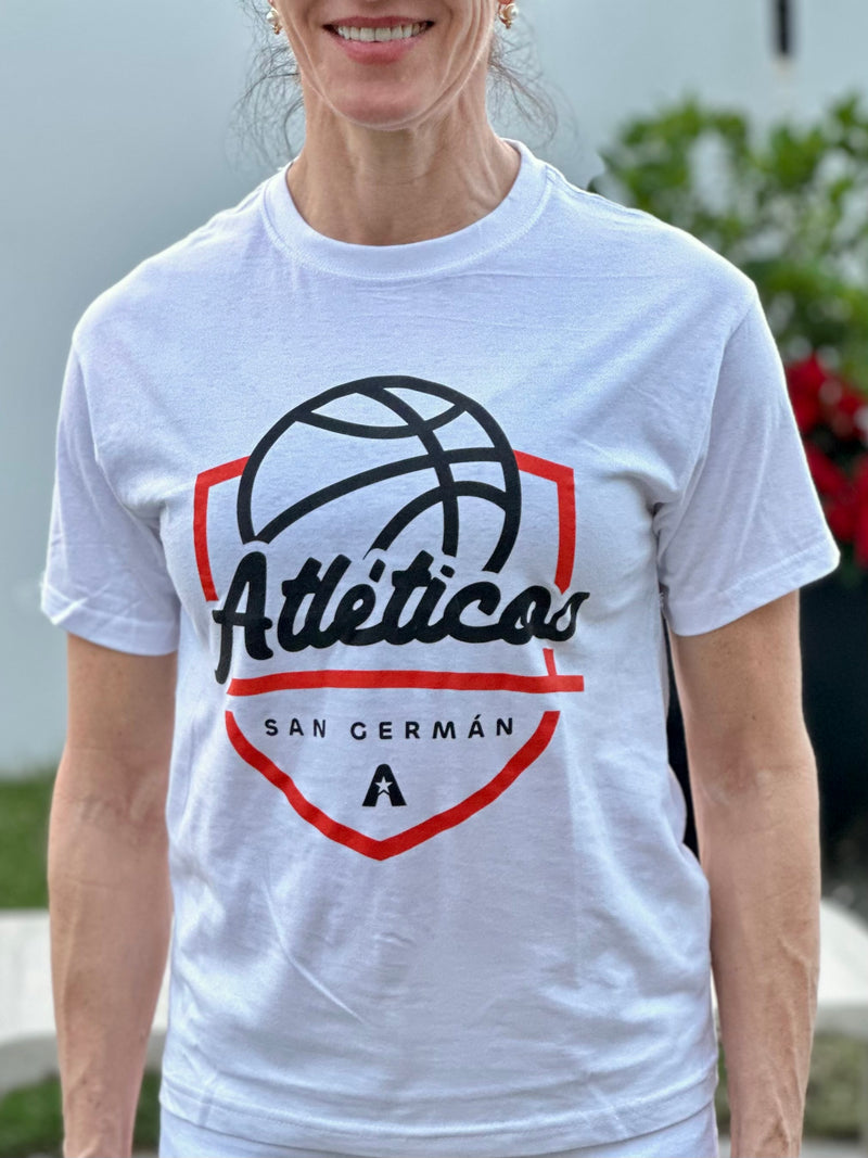 Atléticos de San German - Camiseta Blanca / Logo Vintage (Size Variados-Adulto)