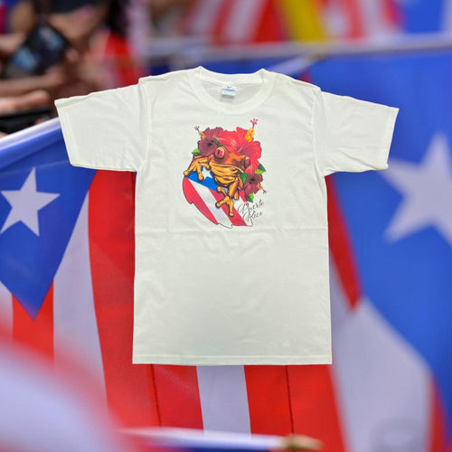 Puerto Rico Souvenir - White Coqui and Poppies T-SHIRT