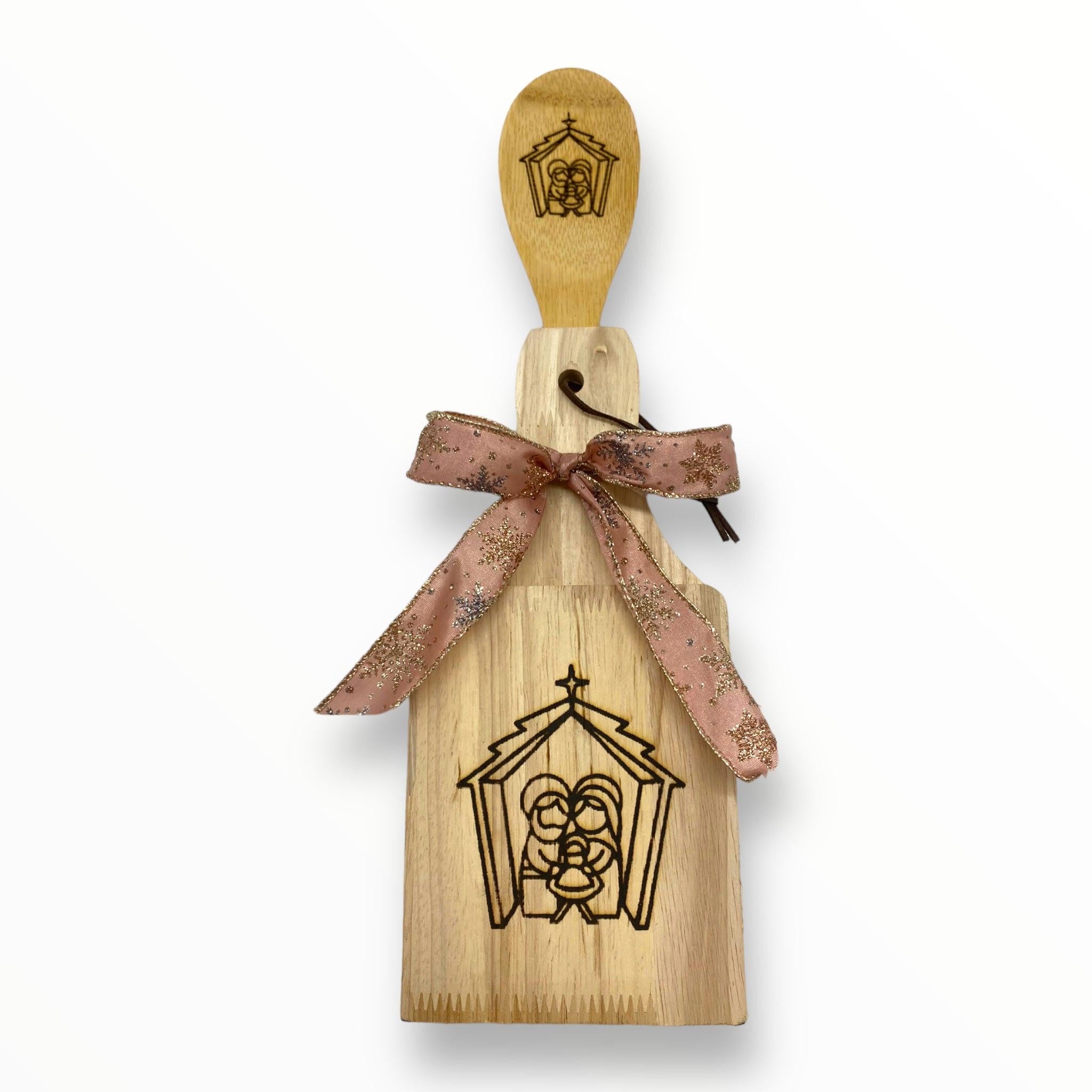 Artesanía en Madera - Set Tostonera y Cuchara A (Puerto Rico/Navidad)