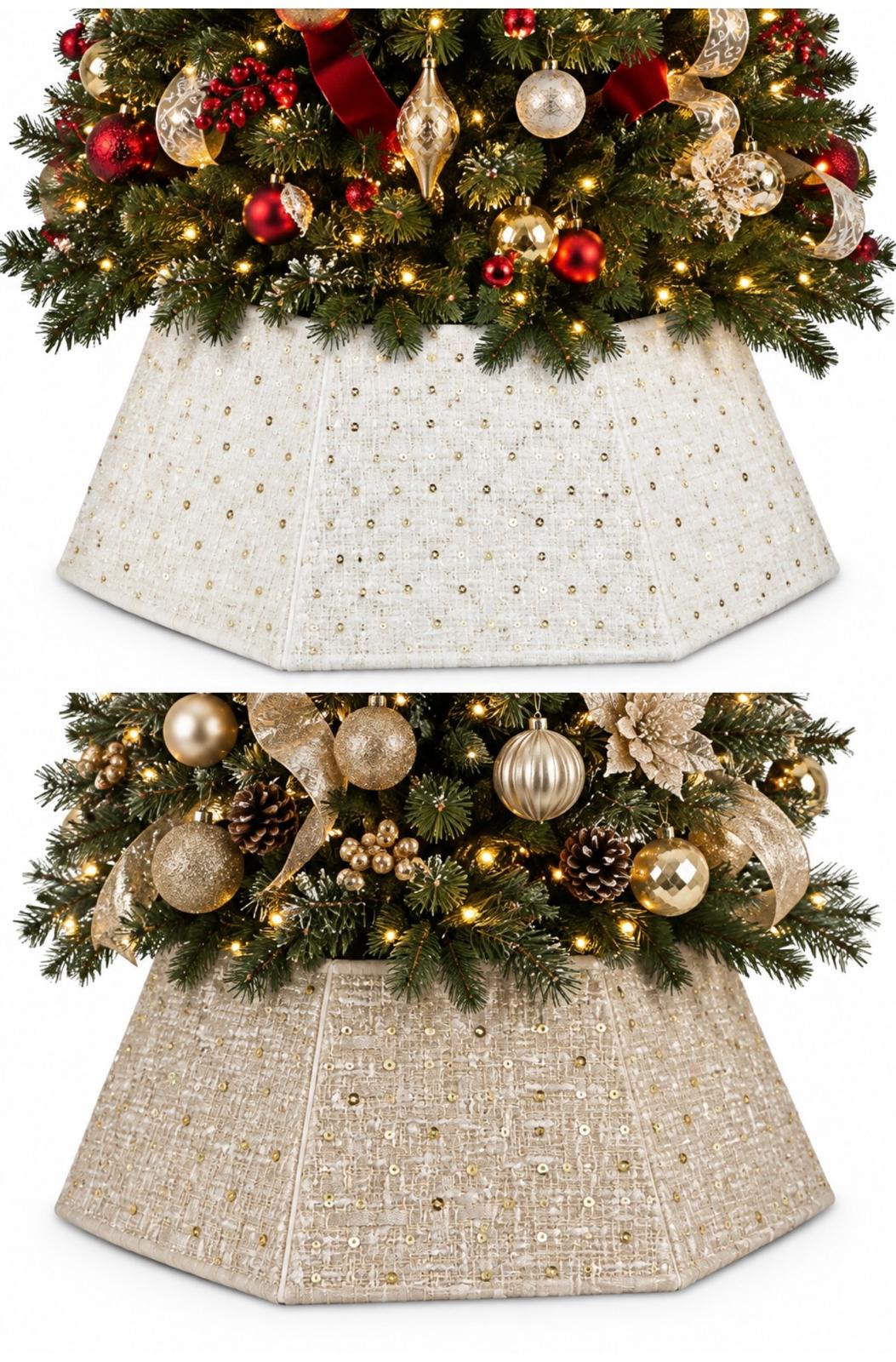 3D Satin Tree Collar 20" | Blanco & Crema con Lentejuelas