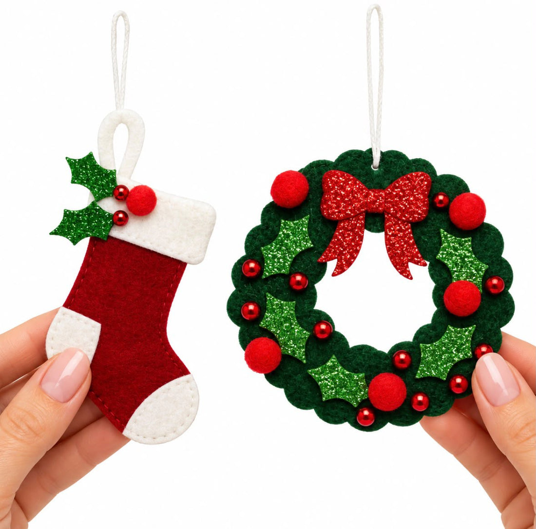Kit de Manualidades Navideñas de Fieltro | 3 Diseños | Crea 2 Adornos