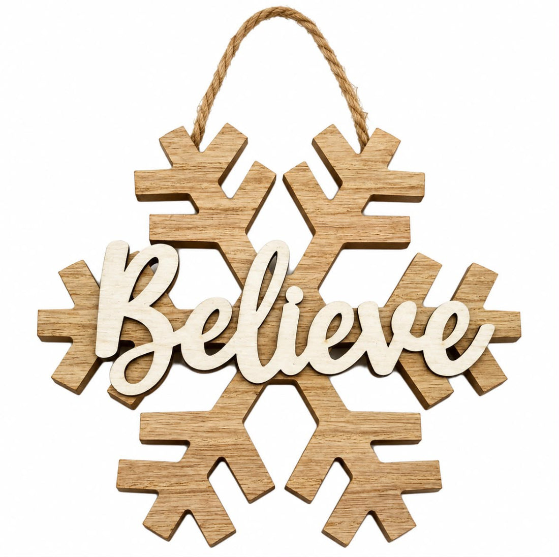 XMAS| Wooden Snowflake Wall Hanging "Believe" | 6.6" x 6.1"