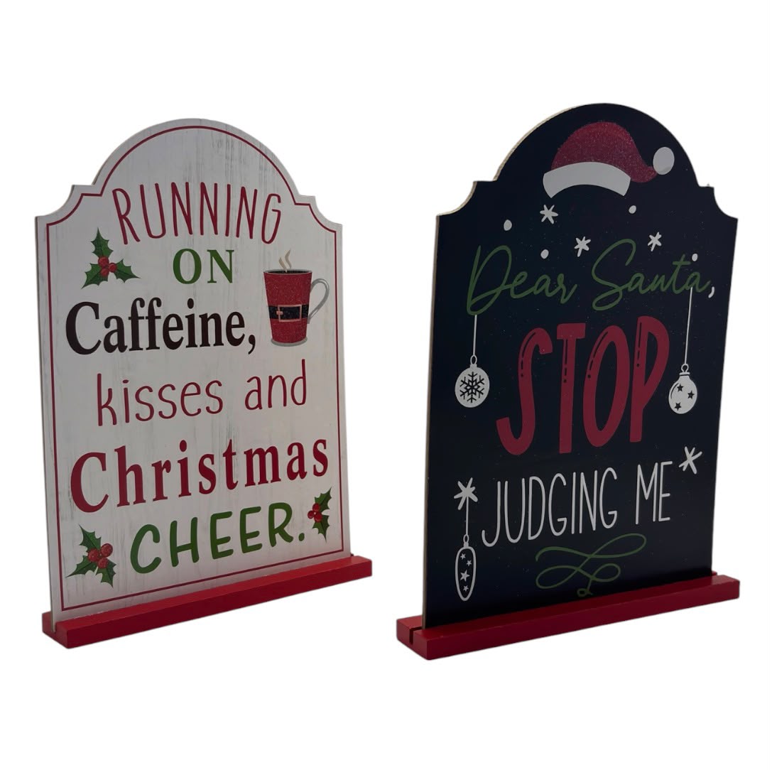 XMAS Wooden Standing Sign | Funny Holiday Messages | 9.4"