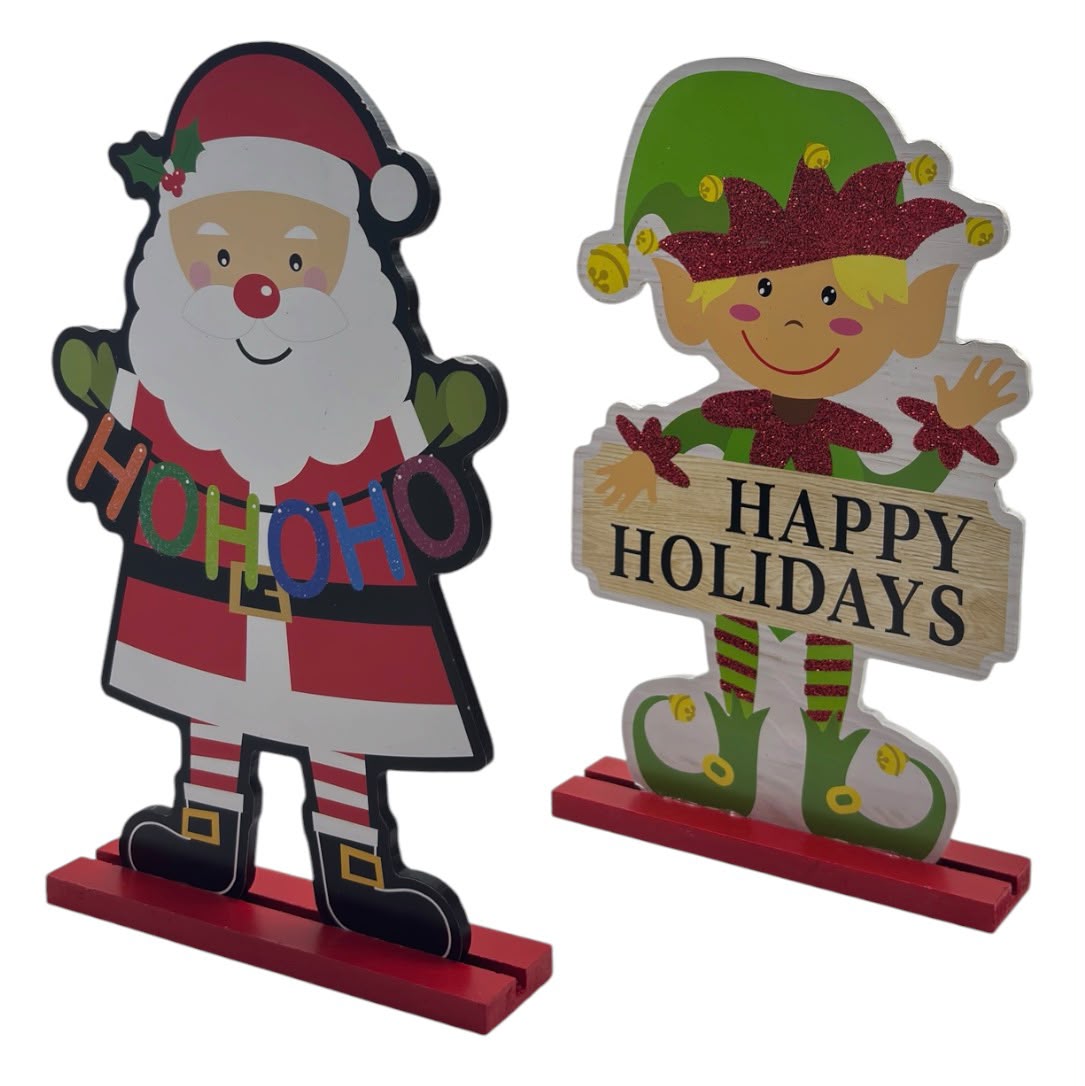 XMAS | Wooden Standing Decor | Elf & Santa Claus | 9.7"