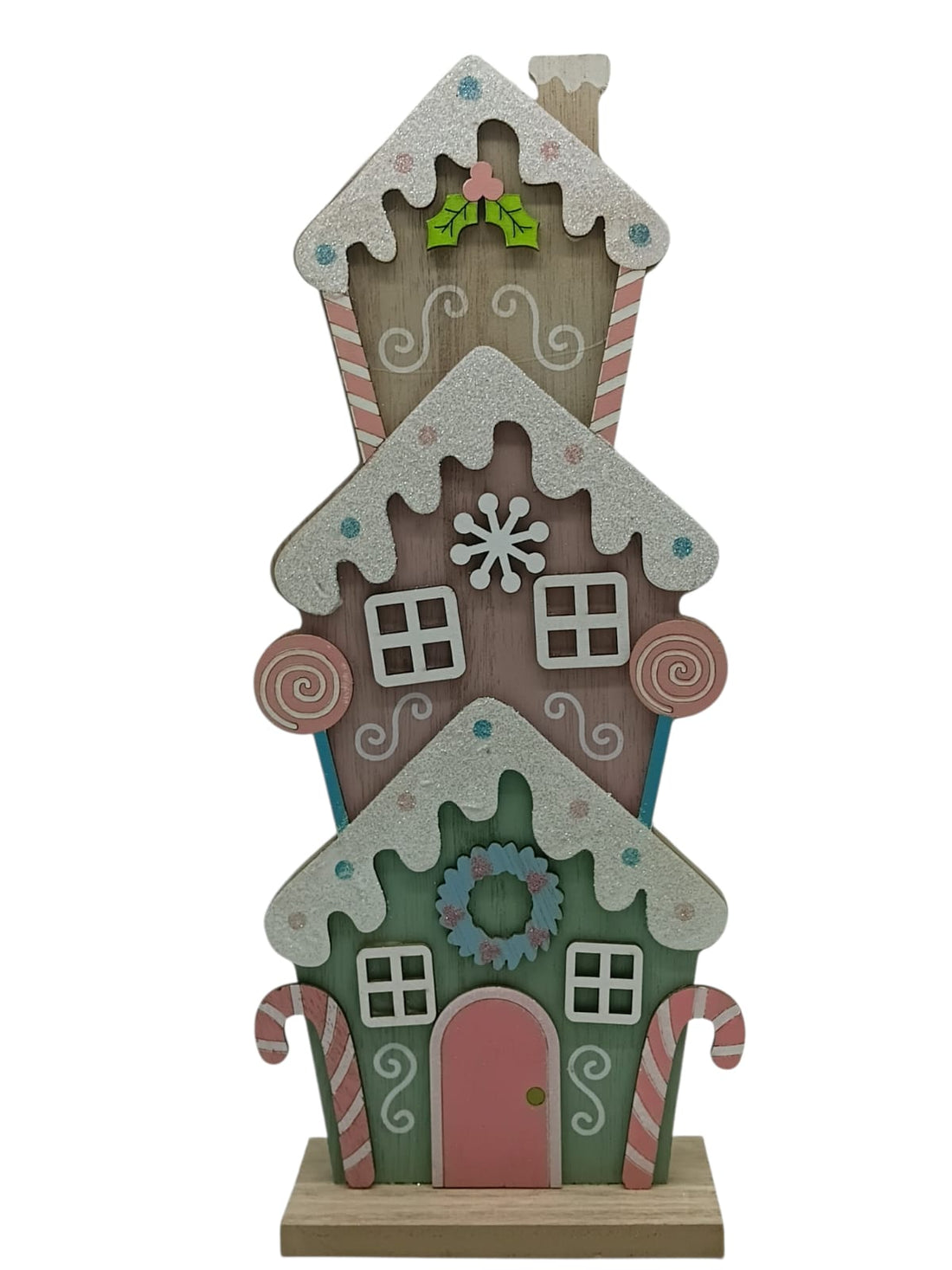 Pastel Gingerbread Stacked Christmas Houses Decor | 10"
