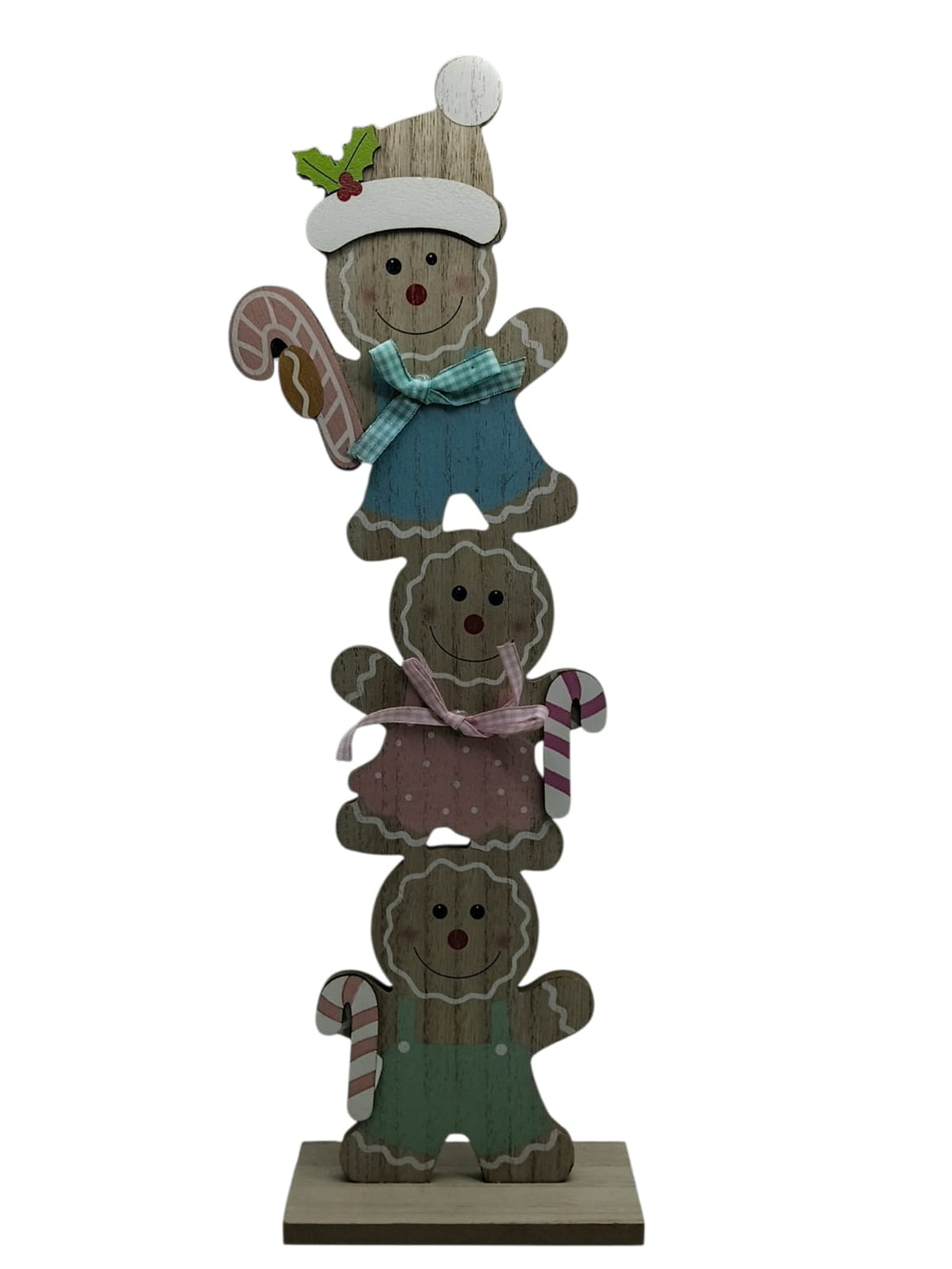 Pastel Stacked Gingerbread Christmas Wooden Decor – 17.7"