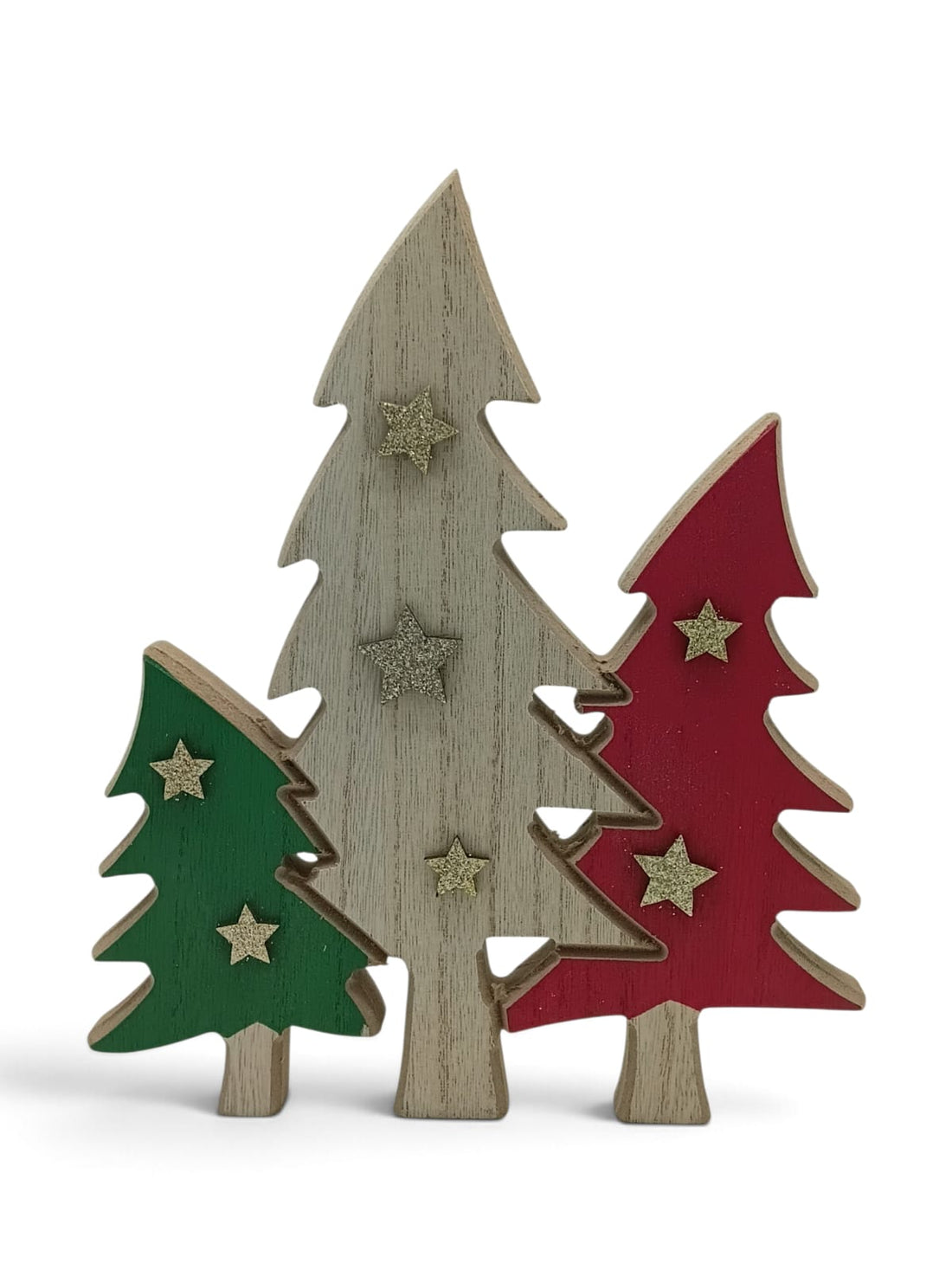 Christmas Wooden Tree Plaque Decor w/ Stars | 8.2"