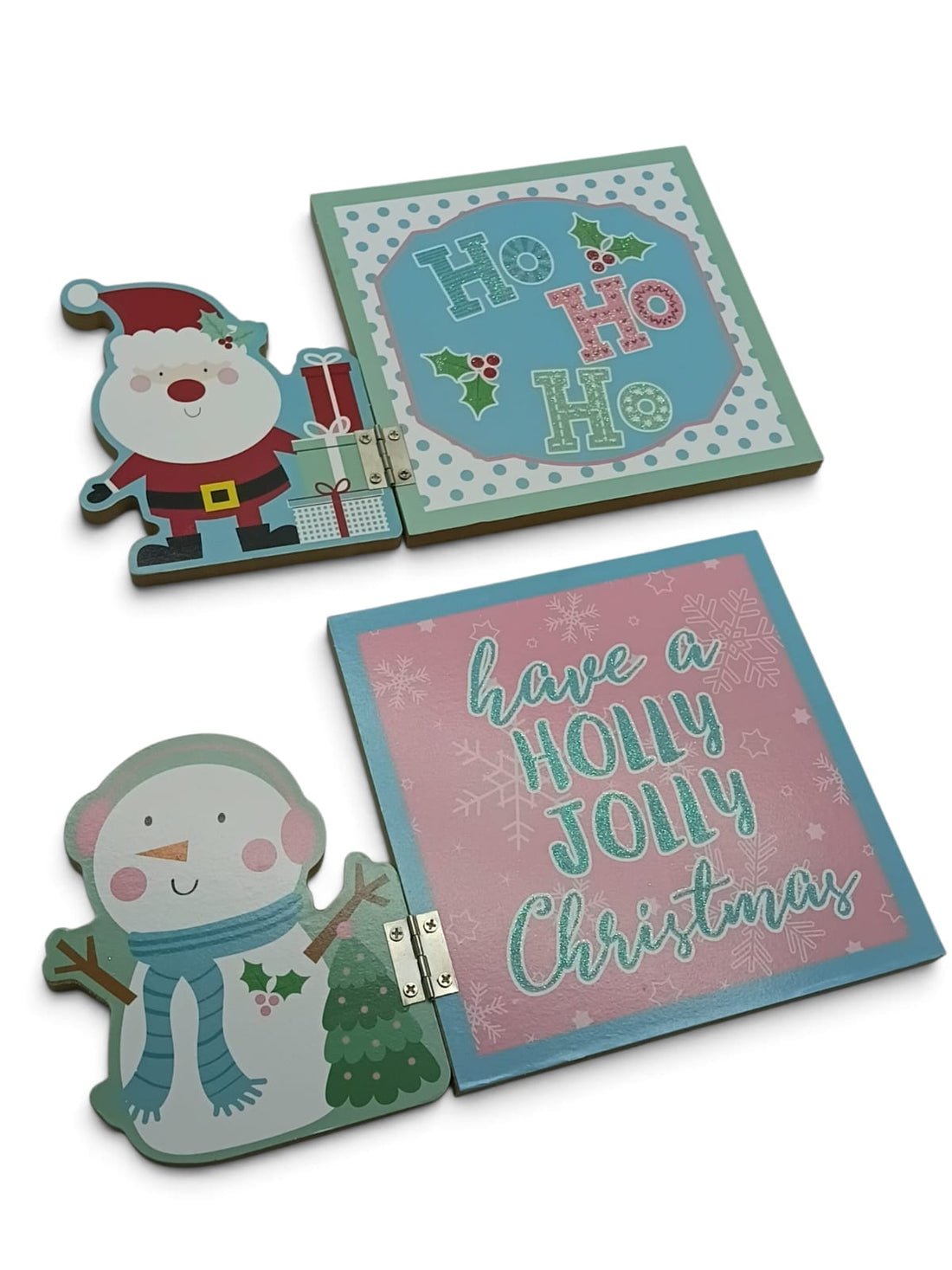 Foldable Christmas Wooden Decor – Snowman & Santa | 2 Styles – 9.8"