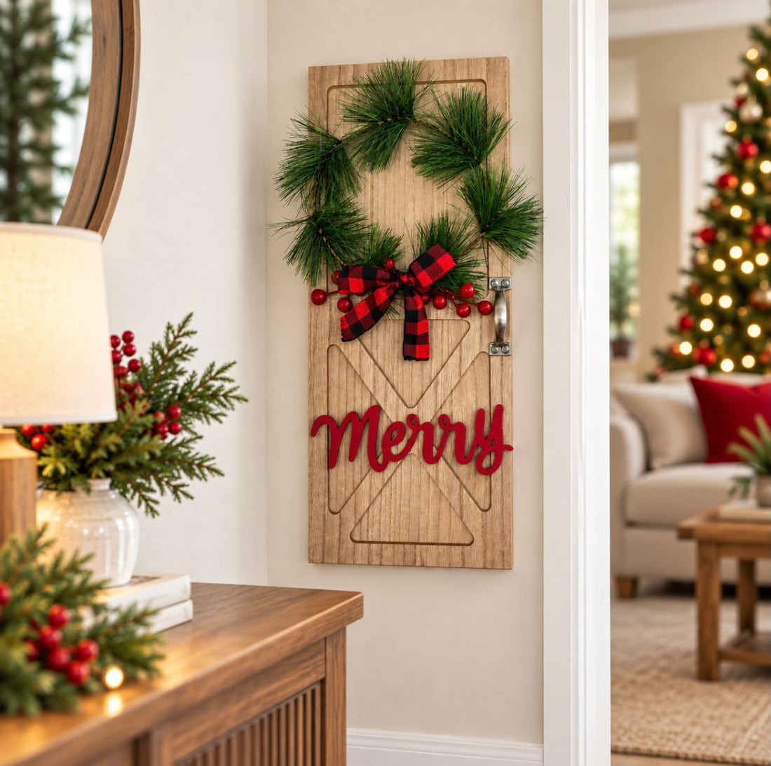 Xmas Wooden Door Hanging Decor 7.8" x 18.9" | Merry & Joy