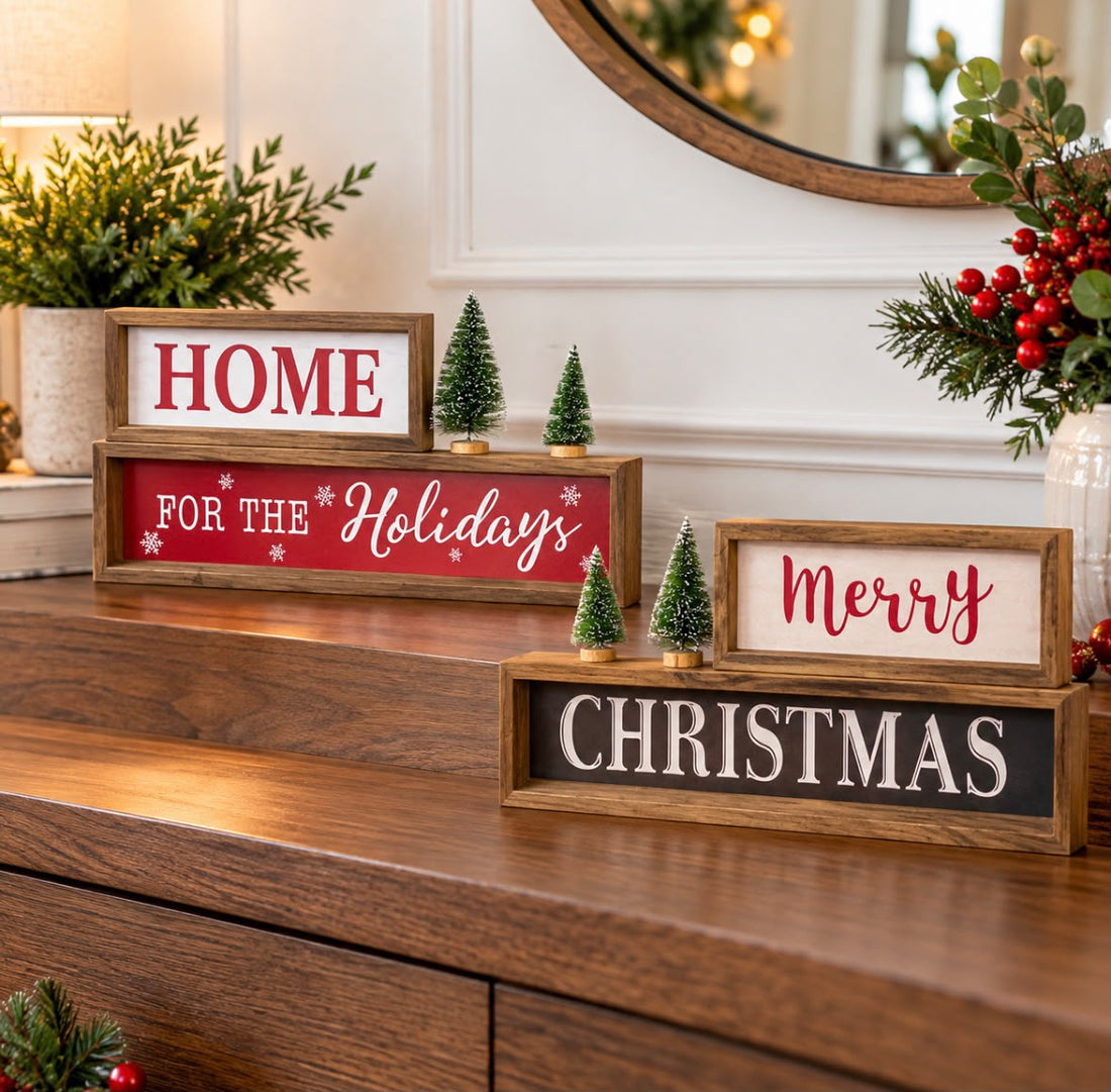 Wooden Christmas Table Decor w/ 3D Trees | 13.3" x 6.3"