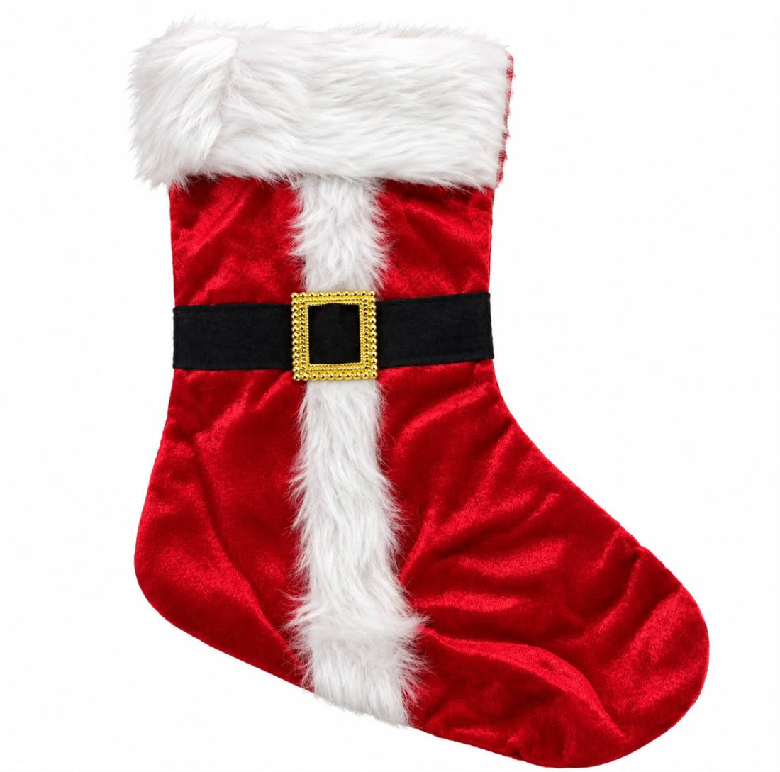 Bota Navideña de Terciopelo con Cinturón de Santa Claus | 43 × 20 cm