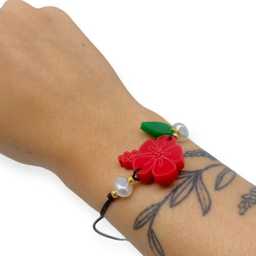 Puerto Rican Crafts - Poppy Bracelet / Black Cord *One Size*