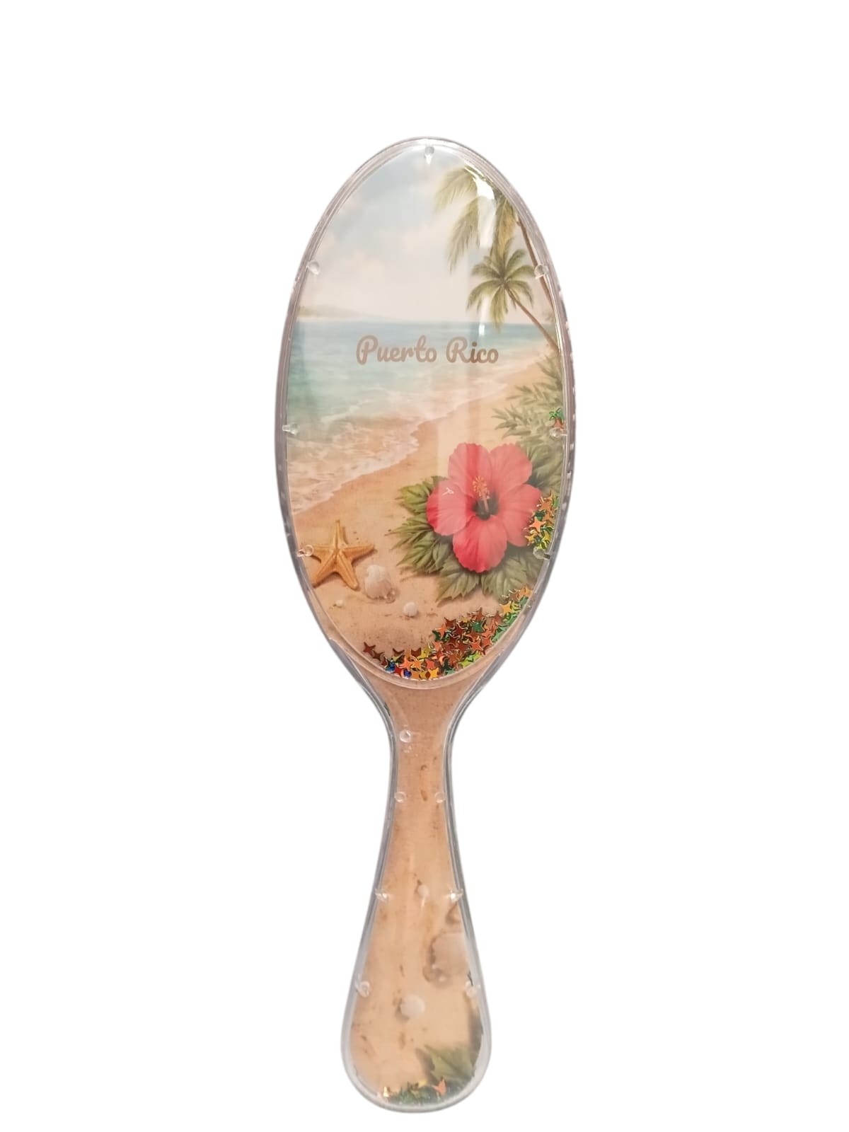 Souvenir - Puerto Rico Hair Brush | Colorful Designs & Glitter Confetti