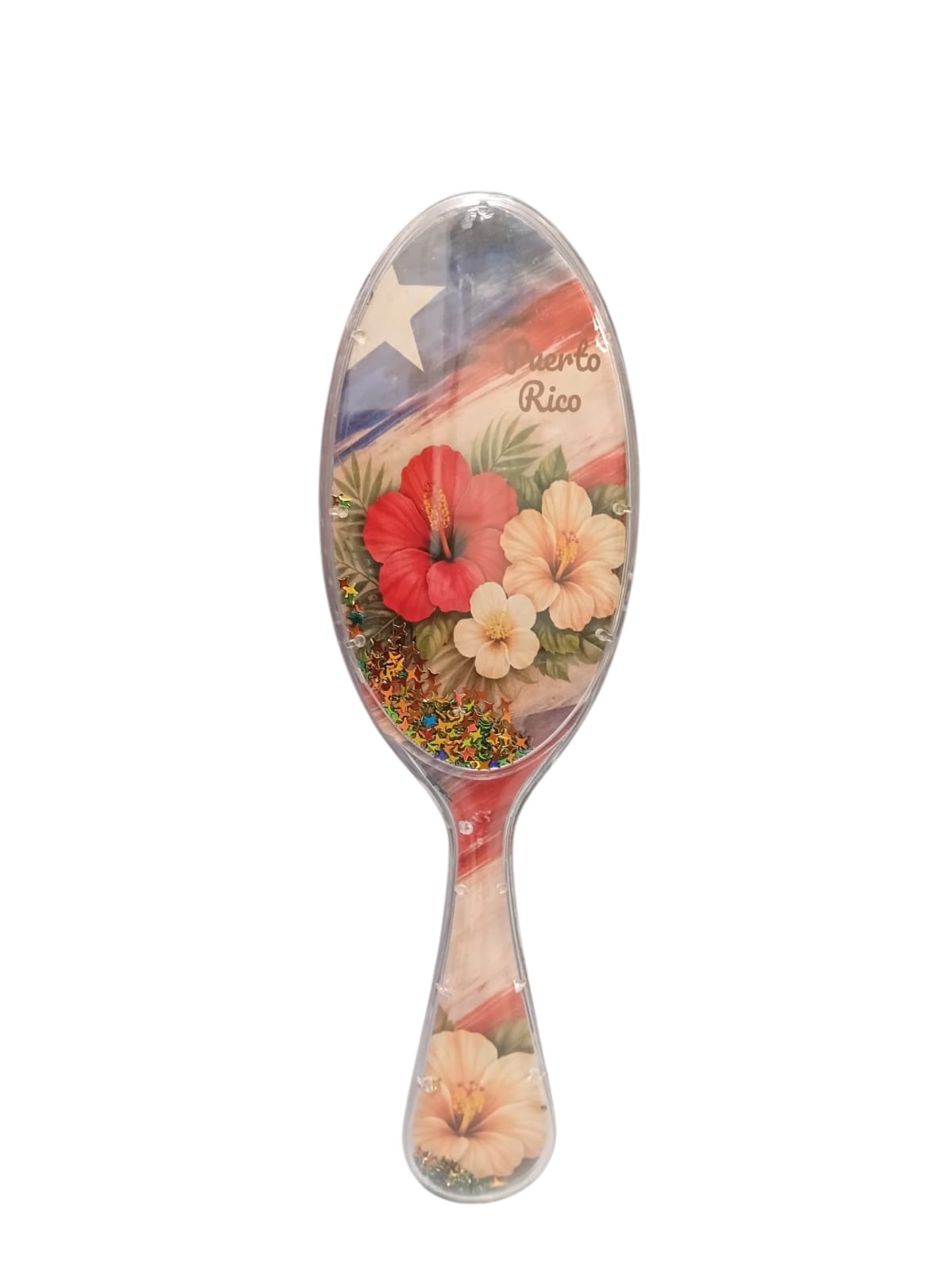 Souvenir - Puerto Rico Hair Brush | Colorful Designs & Glitter Confetti