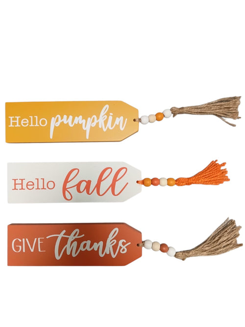 Autumn - Wooden table decoration, message to choose. 7.25"x2.25"