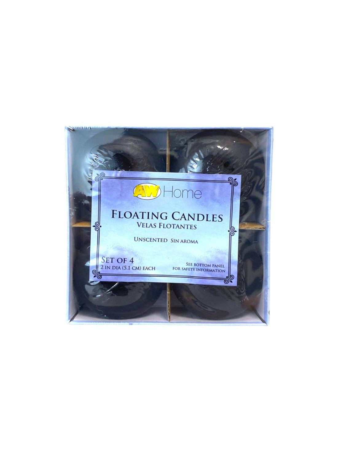 AW Home - Black Unscented Floating Candles (4 Pieces) 2"