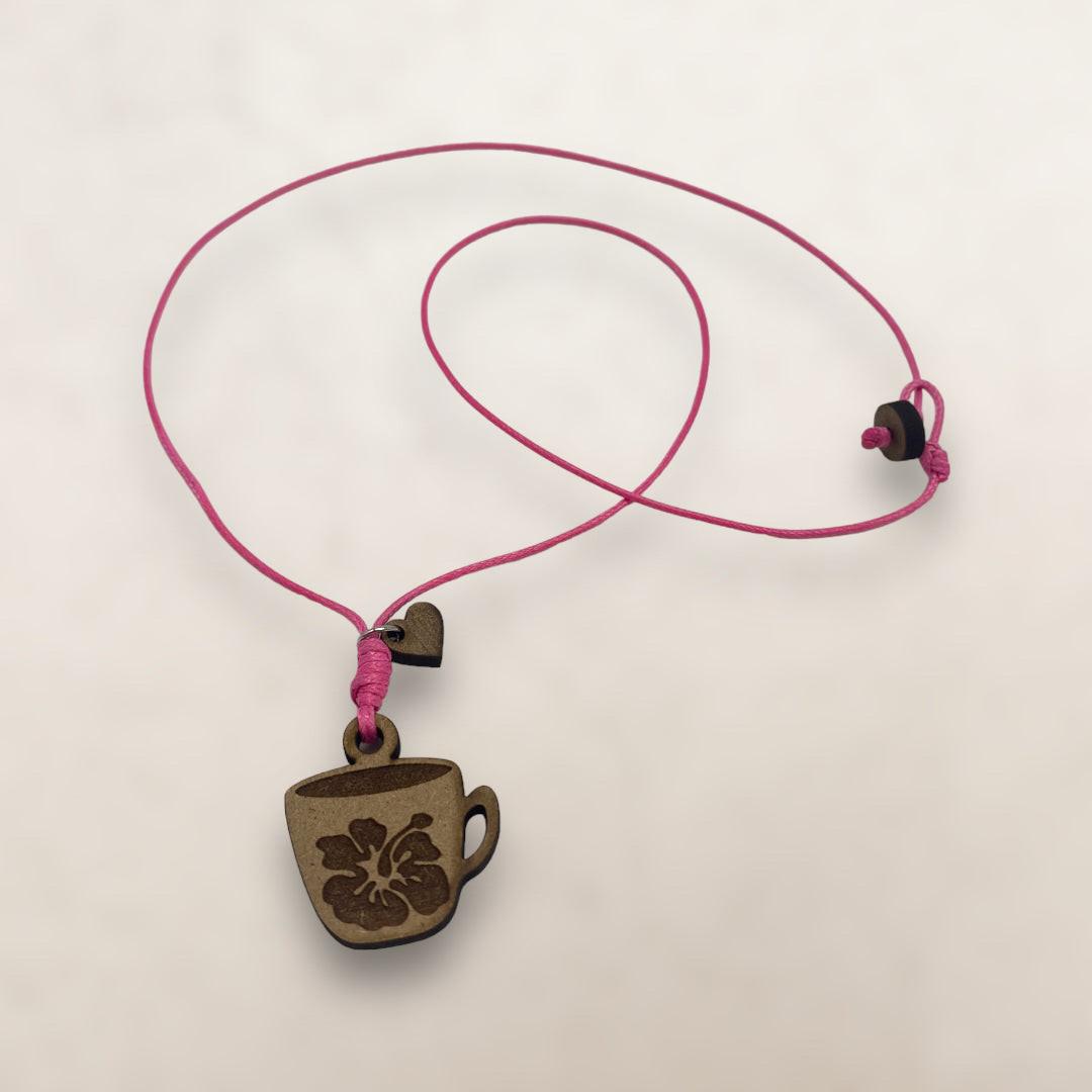 Artesanía en Madera - Collar Taza con Amapola *One Size*