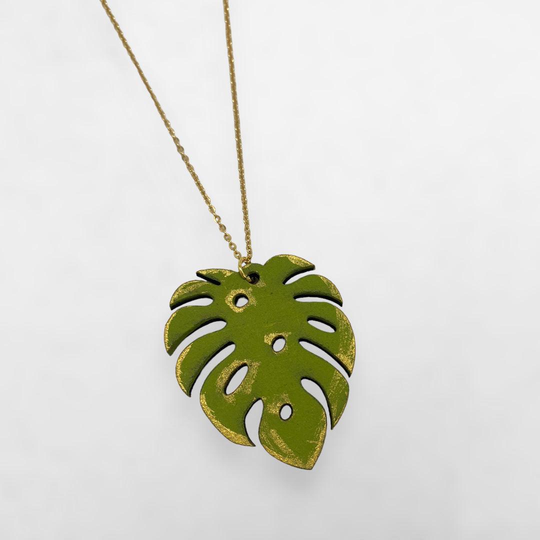 Artesanía en Madera - Collar Hoja (Cadena Stainless Steel) *One Size*