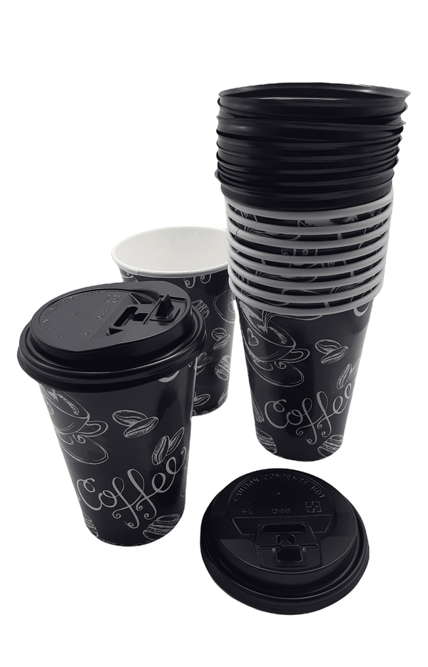 Coffee Cups Negros- 12 oz (10pcs).