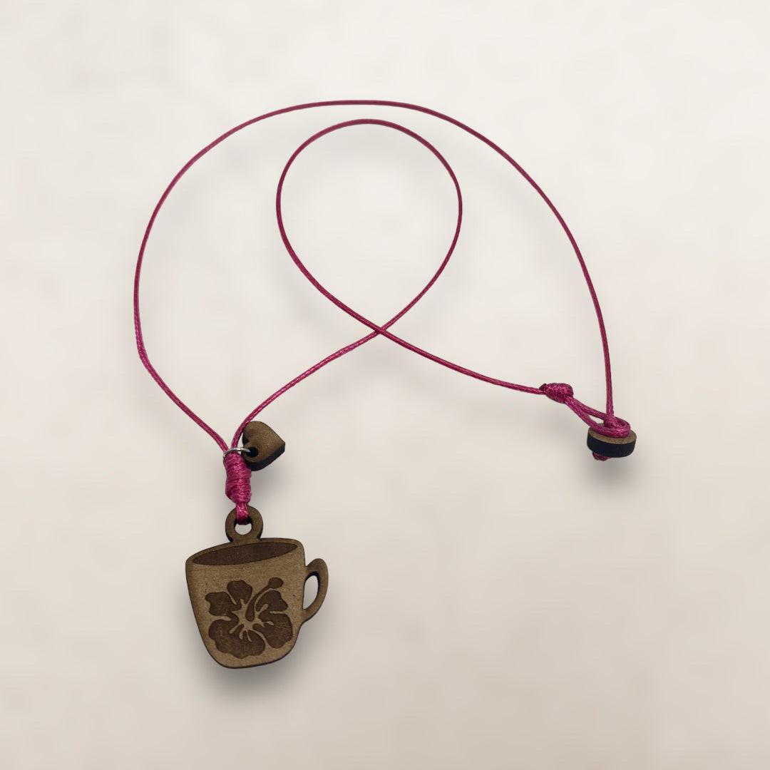 Artesanía en Madera - Collar Taza con Amapola *One Size*