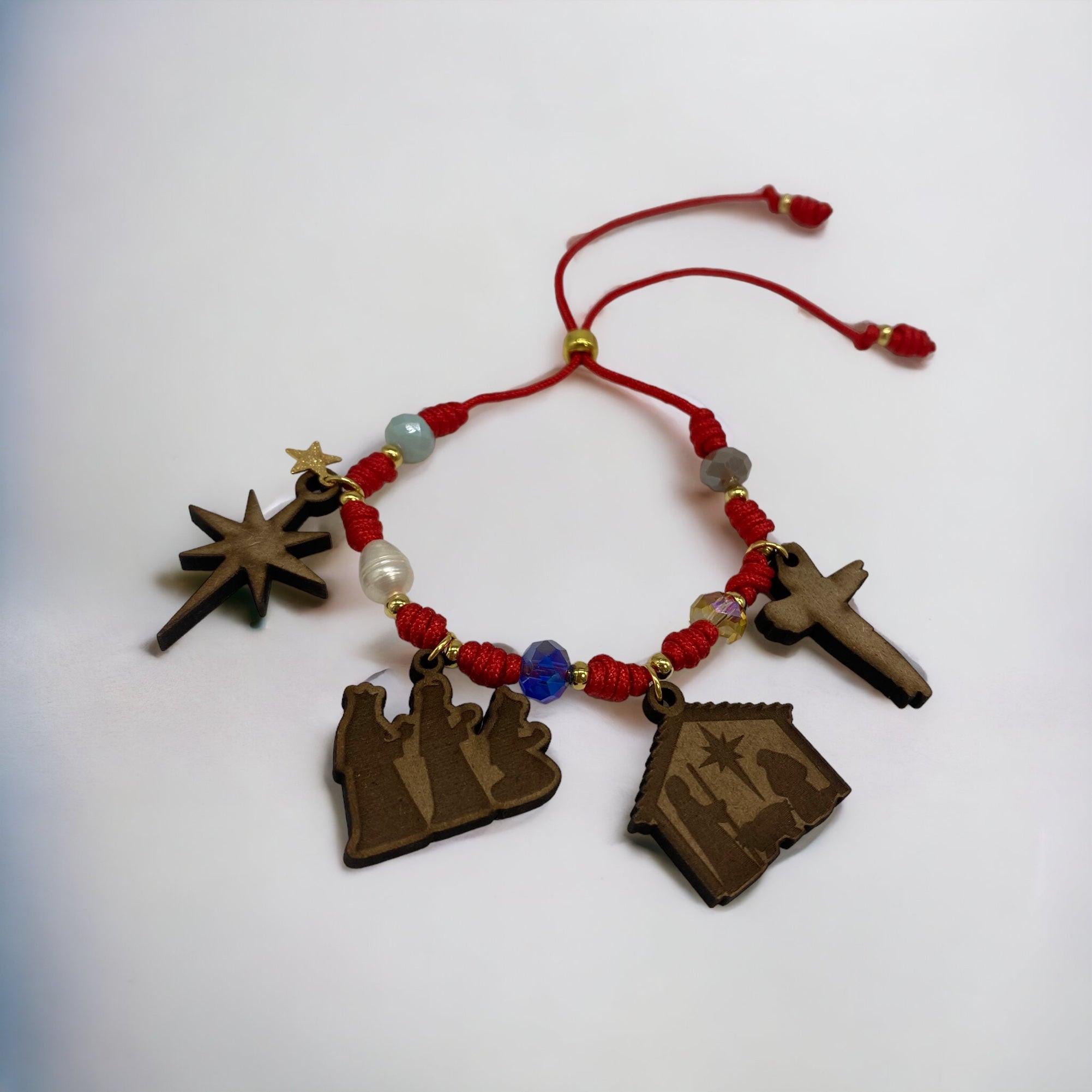 Artesanía en Madera - Pulsera ''Camino a Belén'' Rojo *One Size*