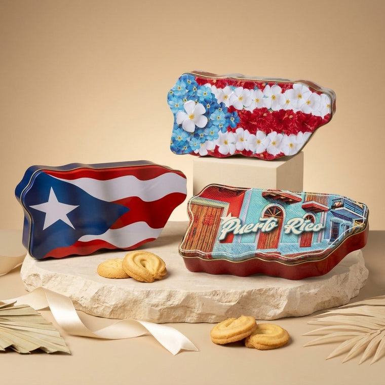 Nuevas Galletas de Mantequilla | Lata Metálica en Forma de Mapa de Puerto Rico