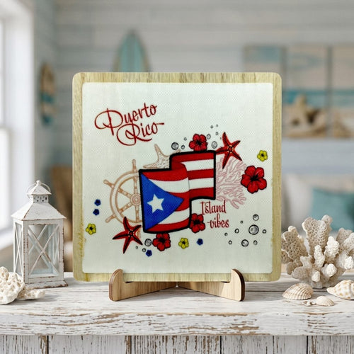 Souvenir de Puerto Rico - Placa de Madera cuadrada con stand (6.4")