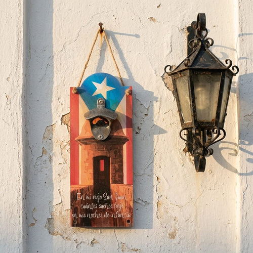 Souvenir de Puerto Rico - Placa de Madera con Abridor de Cervezas