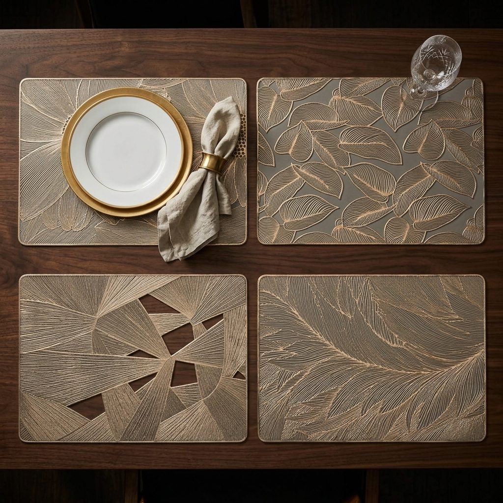 Placemats Decorativos Dorados de 12 x 18" | 4 Diseños Elegantes