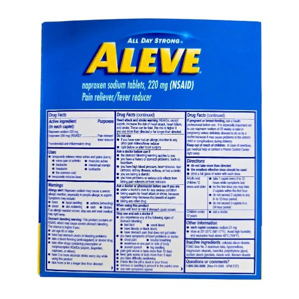 Aleve 220 mg – Alivio del Dolor y Fiebre | Naproxen Sodium Tablets.
