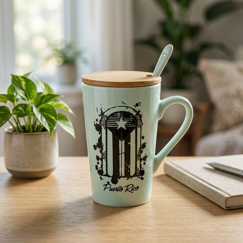 Souvenir de Puerto Rico - Taza con Cuchara y Tapa