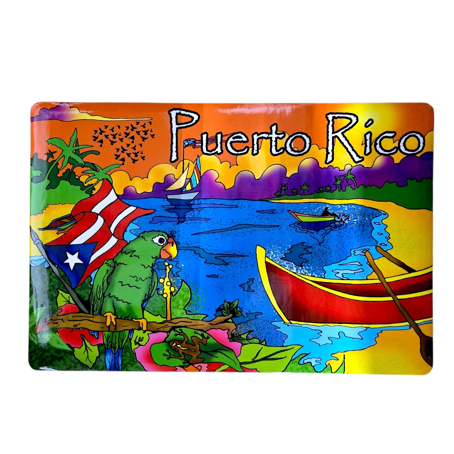 Souvenir de Puerto Rico – Mantel Individual de Cocina con Diseño de Playa, Cotorra y Bandera
