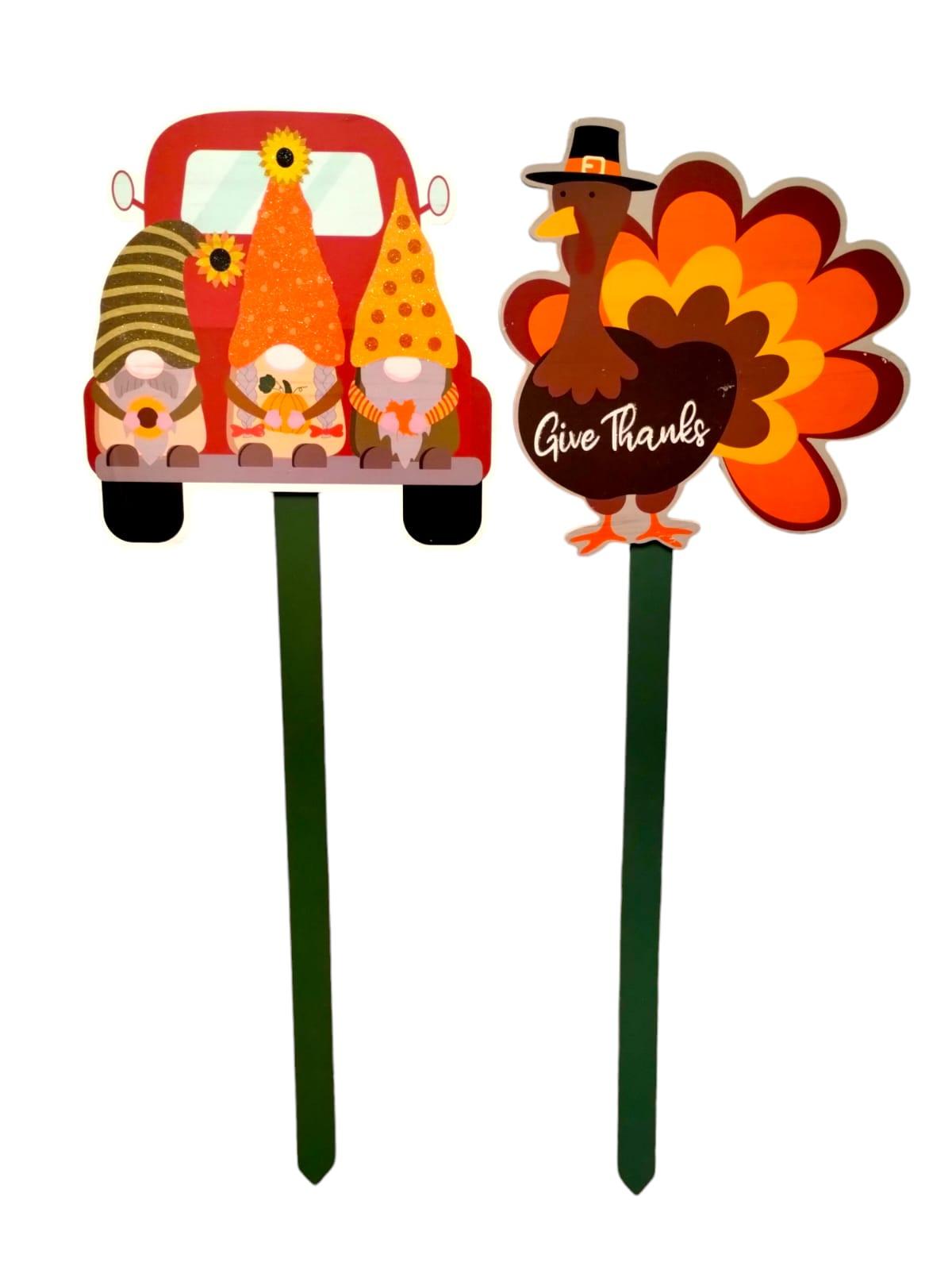 Otoño-Estacas de Madera Motivo de Gnomos & Pavo | *SOLO RECOGIDO EN TIENDAS*