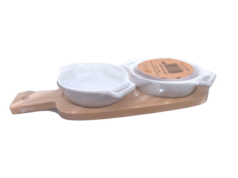 AW Cuisine- Ceramic Dish 10x7x21 Bamboo Tray 21x8.5