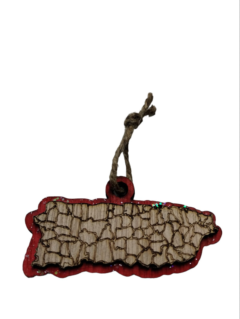 Artesanía en Madera - Ornamentos Mapa De Puerto Rico 3.5'' aprox.