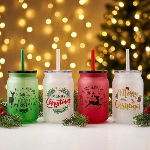 Christmas Frosted Cup with Lid & Straw | 14 oz | 4 Designs