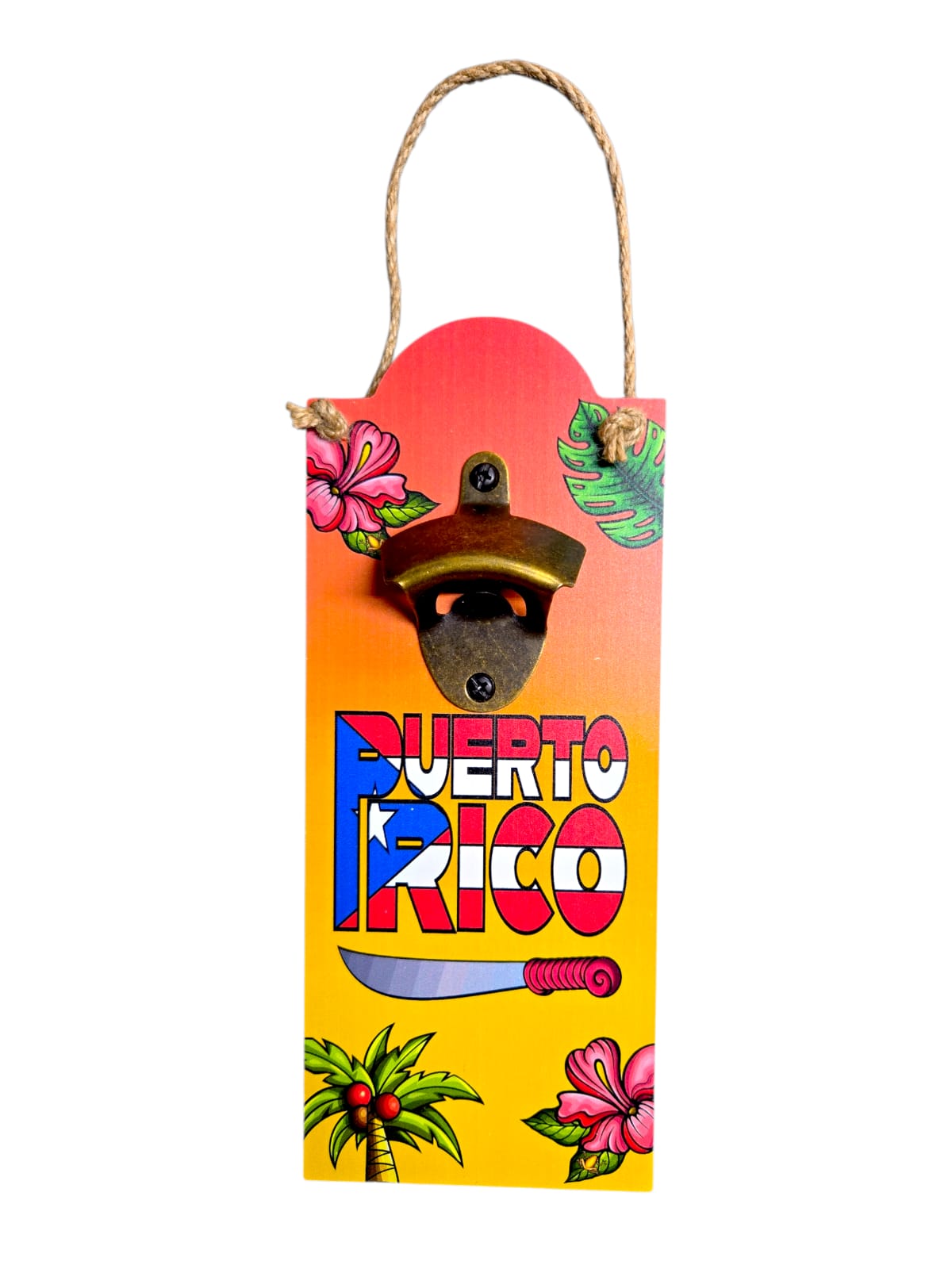 Souvenir de Puerto Rico - Placa de Madera con Abridor de Cervezas