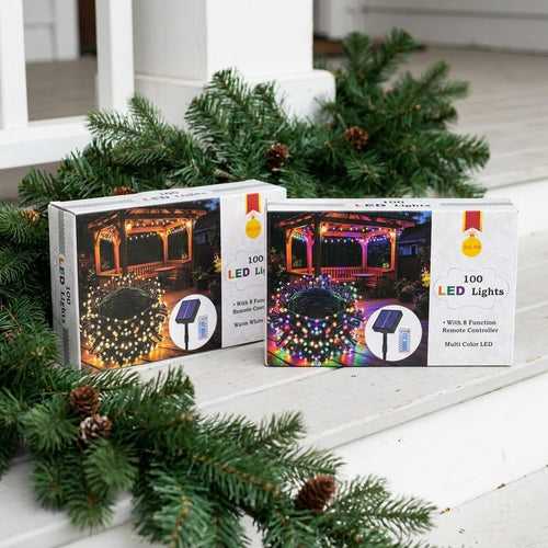 Solar Christmas Lights | 100 LED w/ 8 Functions | Warm White & Multi Color