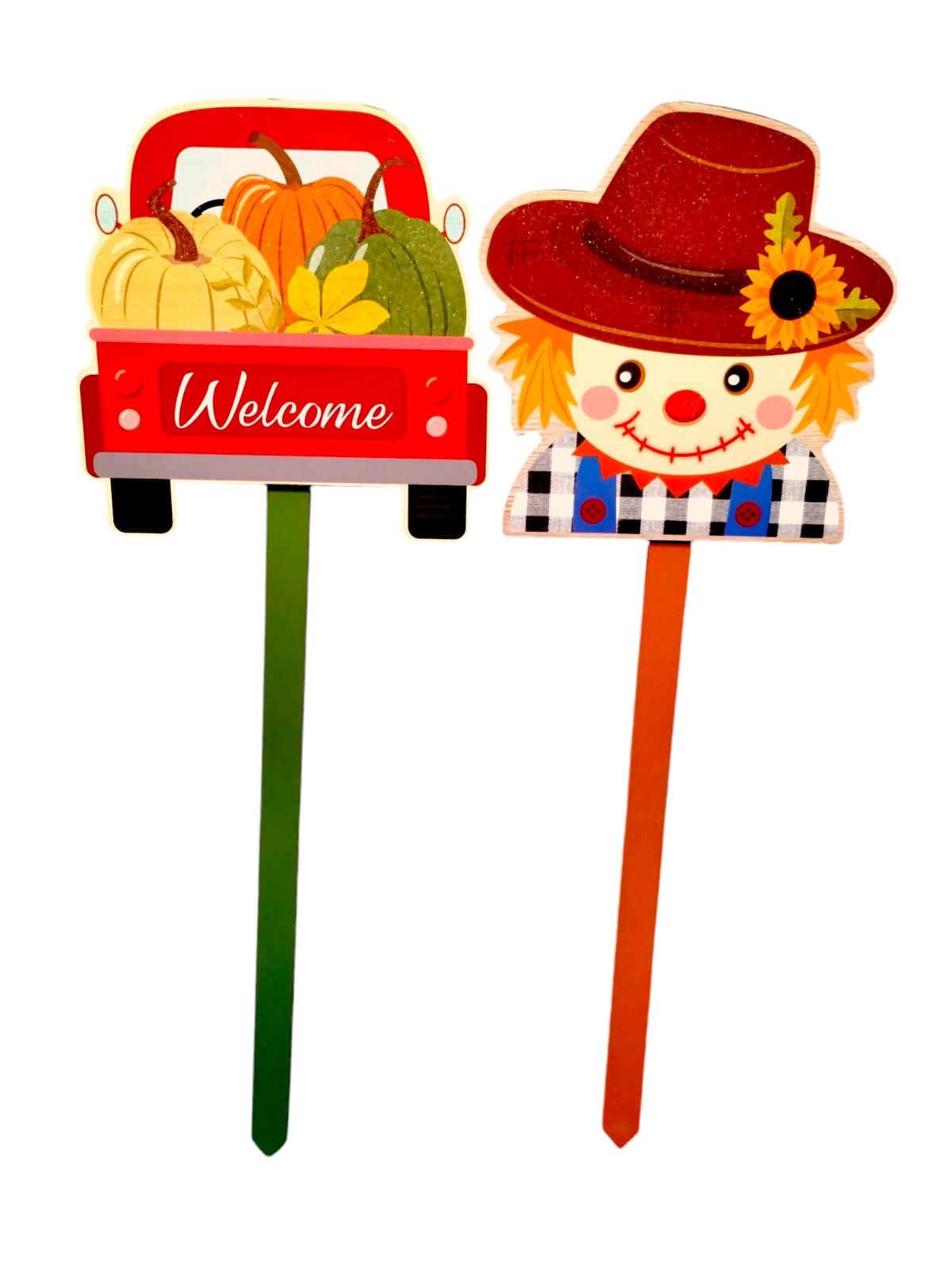 Otoño- Estacas de Madera Motivo de Espantapájaro & Calabazas | *SOLO RECOGIDO EN TIENDAS*